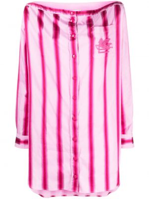 Hedvábné košilové šaty s výšivkou s knoflíky Etro - růžová
