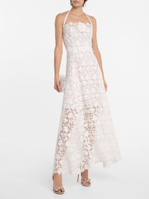 Sukienka długa w kwiatki koronkowa Oscar De La Renta biała