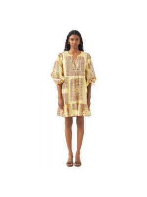 Sukienka mini z nadrukiem Antik Batik żółta