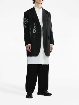 Seiden blazer mit geknöpfter mit print Yohji Yamamoto schwarz