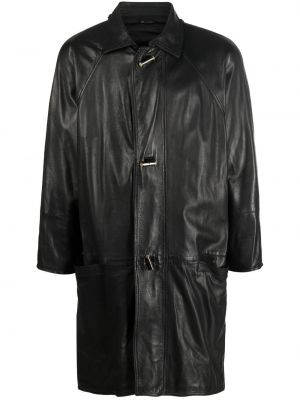 Leder mantel Versace Pre-owned schwarz
