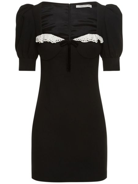 Krepové krajkové mini šaty Alessandra Rich černé