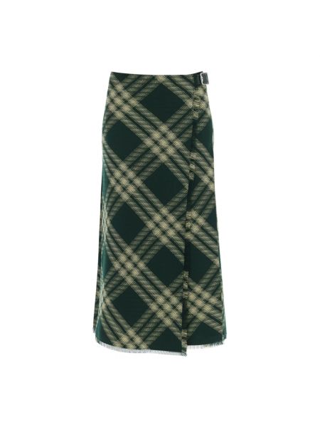 Długa spódnica w kratkę wełniana Burberry zielona