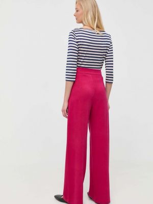 Jednobarevné kalhoty s vysokým pasem Max&co. růžové