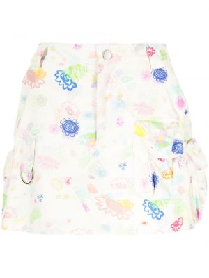 Květinové bavlněné mini sukně s potiskem Collina Strada bílé