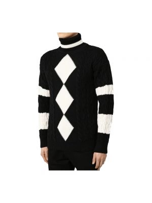 Jersey cuello alto de lana con cuello alto de tela jersey Saint Laurent negro