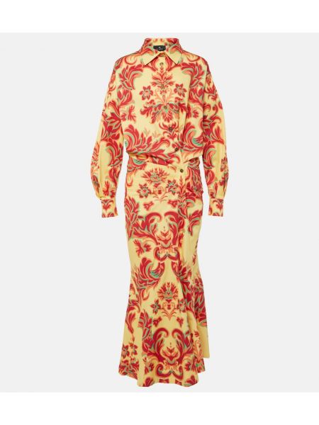 Pamučna svilena maksi haljina Etro žuta