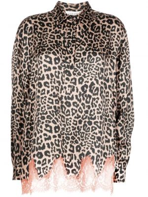 Bluza s potiskom z leopardjim vzorcem s čipko Ermanno Scervino rjava