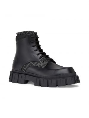 Жаккардовые кожаные ботинки Fendi черные