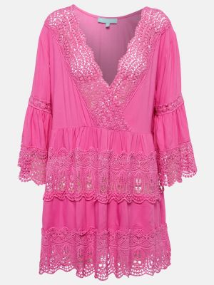 Bavlněné mini šaty s výšivkou Melissa Odabash růžové