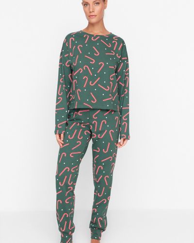 Raštuota pižama Trendyol žalia