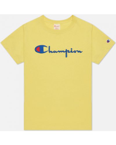 Женская футболка Champion Reverse Weave Script Logo Crew Neck,  , размер L - Желтый