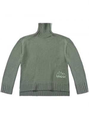 Плетен пуловер бродиран Altu зелено