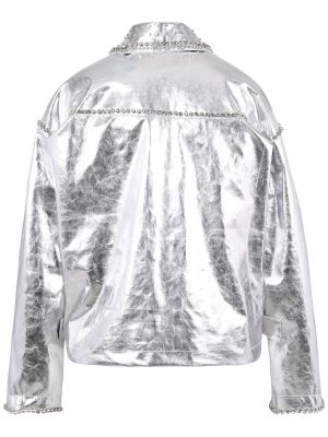 Kožená bunda na zips z ekologickej kože Des Phemmes strieborná