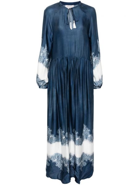 Nėriniuotas raštuotas platėjanti suknelė Ermanno Firenze mėlyna