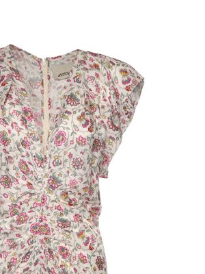 Rochie midi de mătase din viscoză cu model floral Isabel Marant alb