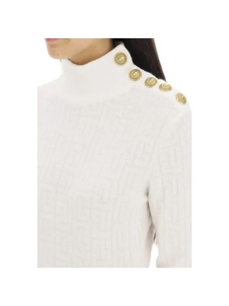 Sweter na guziki żakardowy Balmain biały