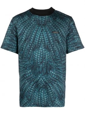 Тениска с пера с принт Roberto Cavalli синьо