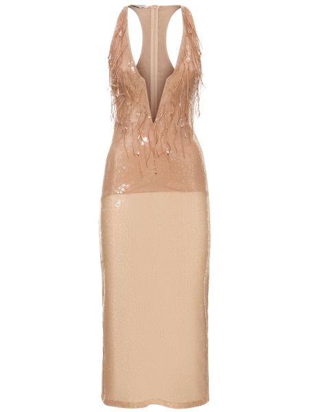 Μίντι φόρεμα με λαιμόκοψη v Alessandro Vigilante μπεζ