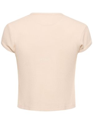 Βαμβακερή μπλούζα με κοντό μανίκι από ζέρσεϋ Acne Studios μπεζ