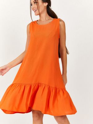 Šaty bez rukávov s volánmi Armonika oranžová