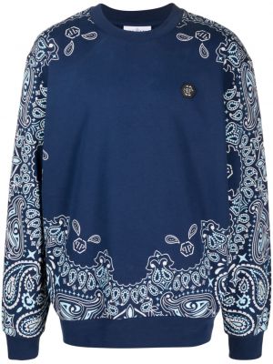 Raštuotas medvilninis džemperis Philipp Plein mėlyna