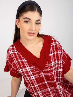 Pletená kockovaná vesta Fashionhunters červená