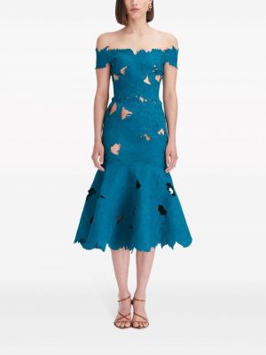 Pikowana sukienka koktajlowa Oscar De La Renta niebieska