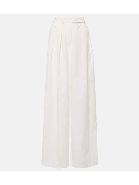 Βαμβακερό παντελόνι με ψηλή μέση σε φαρδιά γραμμή Dries Van Noten λευκό