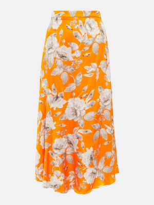 Kvetinová saténová midi sukňa Erdem oranžová