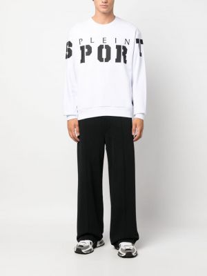 Kokvilnas sportiska stila džemperis ar apdruku Plein Sport balts