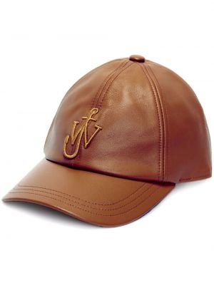 Iš natūralios odos siuvinėtas kepurė su snapeliu Jw Anderson ruda