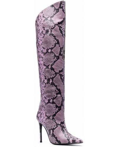 Botas altas de cuero de estampado de serpiente Giuliano Galiano violeta
