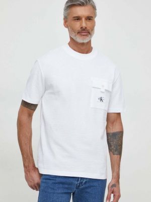 Tričko s aplikacemi Calvin Klein Jeans bílé