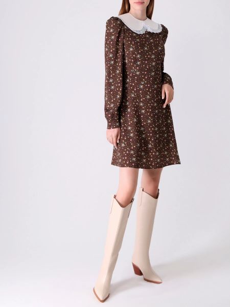 Платье из вискозы с принтом Botrois коричневое