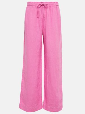 Aksamitne lniane spodnie relaxed fit Velvet różowe