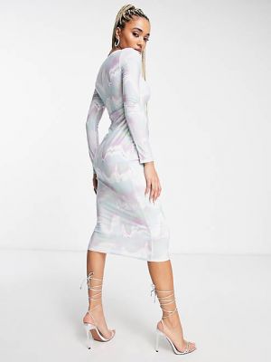 Облегающее платье миди с длинными рукавами Simmi с лиловым мраморным принтом