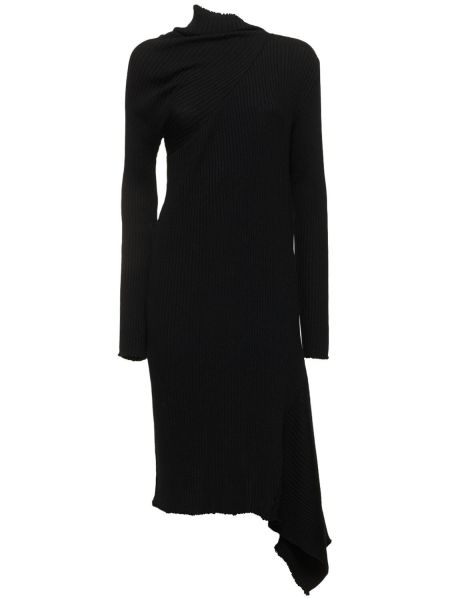 Rochie midi de lână asimetrică drapată Marques'almeida negru