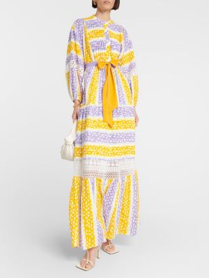 Βαμβακερή μάξι φόρεμα με κέντημα Diane Von Furstenberg κίτρινο