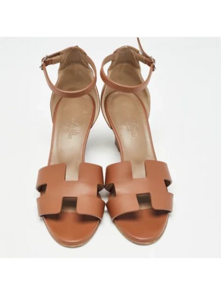 Sandalias de cuero retro Hermès Vintage marrón