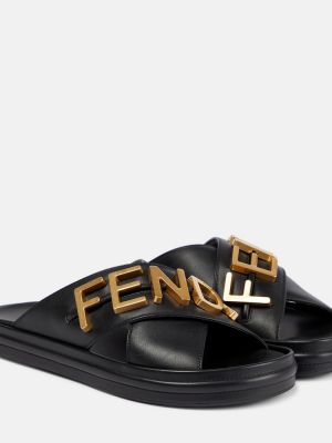 Sandały skórzane Fendi czarne