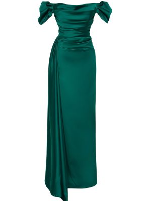 Satenska večernja haljina s draperijom Trendyol zelena