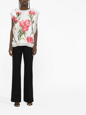 Jedwabna bluzka w kwiatki z nadrukiem Dolce And Gabbana biała