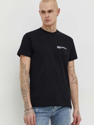 Памучна тениска с дълъг ръкав с апликация Karl Lagerfeld Jeans черно