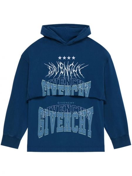 Raštuotas medvilninis džemperis su gobtuvu Givenchy mėlyna