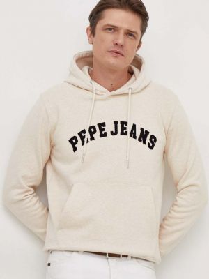 Pamučna hoodie s kapuljačom s melange uzorkom Pepe Jeans bež