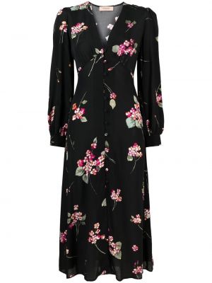 Midi haljina s cvjetnim printom s printom Twinset crna