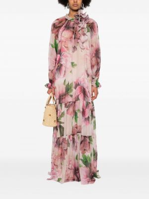 Květinové dlouhé šaty s potiskem Nissa růžové