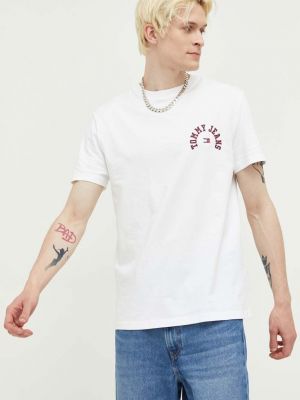 Bavlněné tričko s potiskem Tommy Jeans bílé