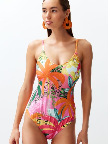 Bikini z v-izrezom s tropskim vzorcem Trendyol